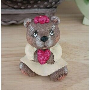 Girl Bear Holding Flowers Ceramic Figurine Mother's Day Gift